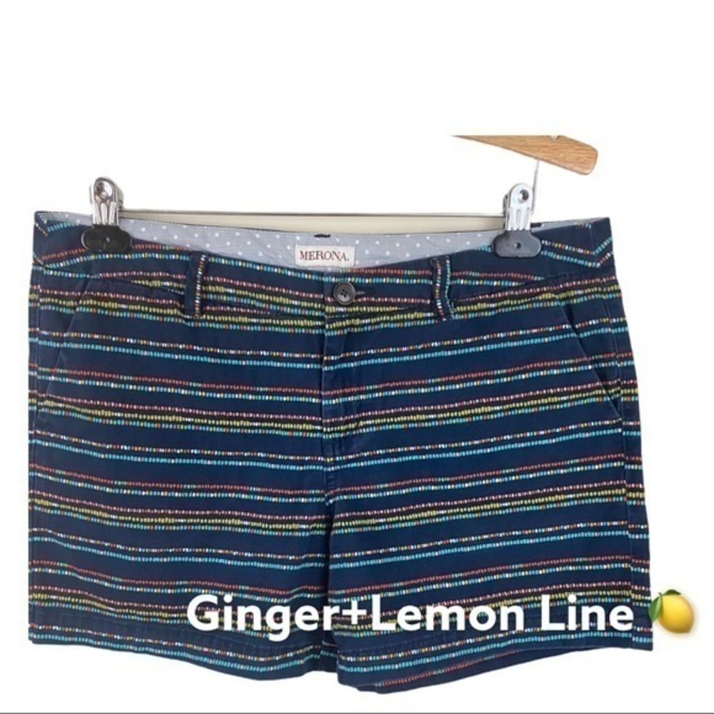 MERONA Navy Rainbow Stripe Summer Shorts Size 10